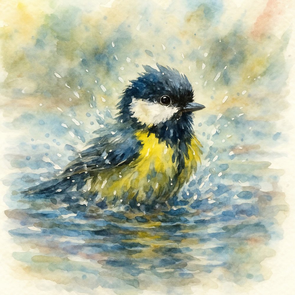 Aquarelle « La mésange bleue qui s