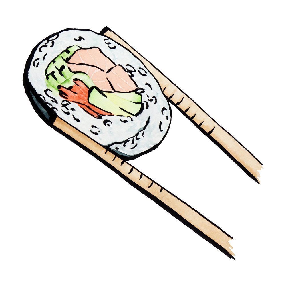 Rouleau de sushi avec des baguettes - Natalie Bruns