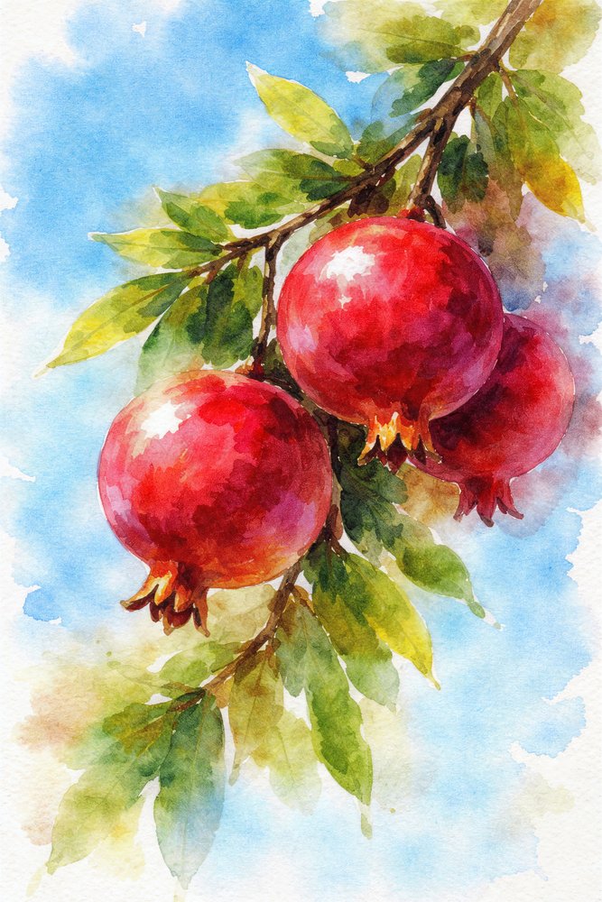 Peinture représentant des grenades aux couleurs vives - Natalie Bruns