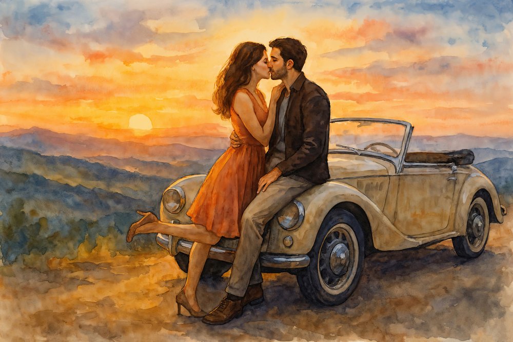 Une voiture ancienne au coucher du soleil - Natalie Bruns