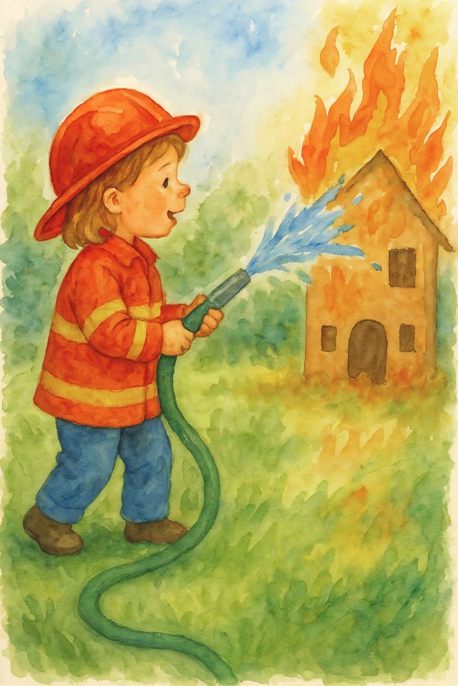 Un jeune pompier en train de jouer - Natalie Bruns