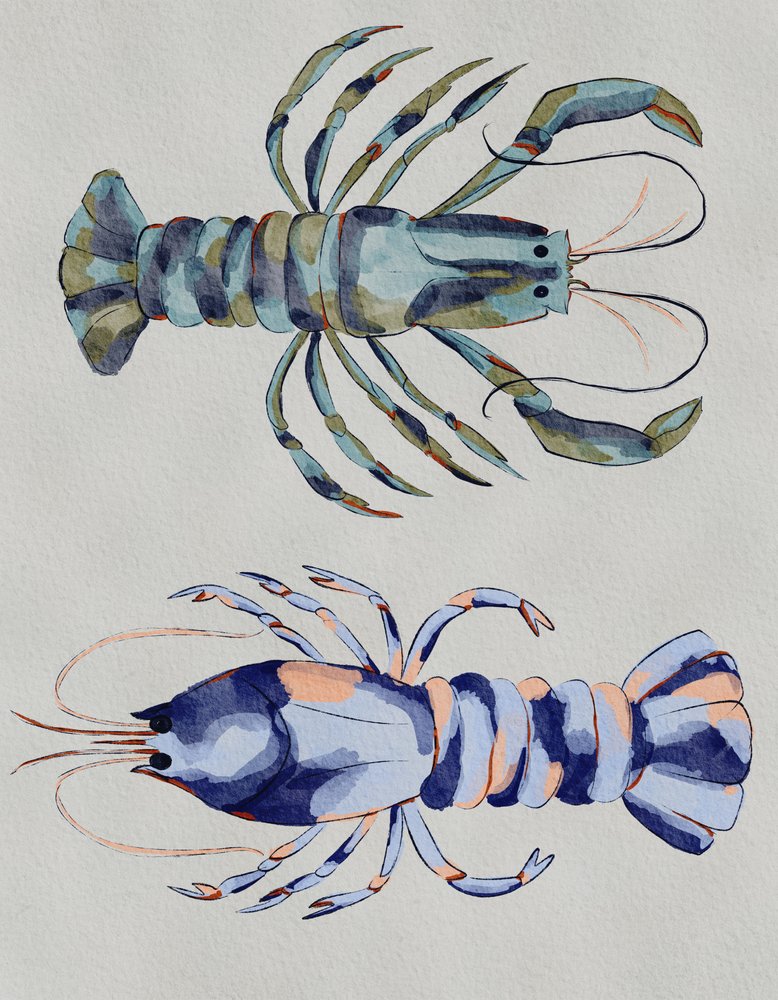 Aquarelle « Homards bleus » - Nikita Jariwala