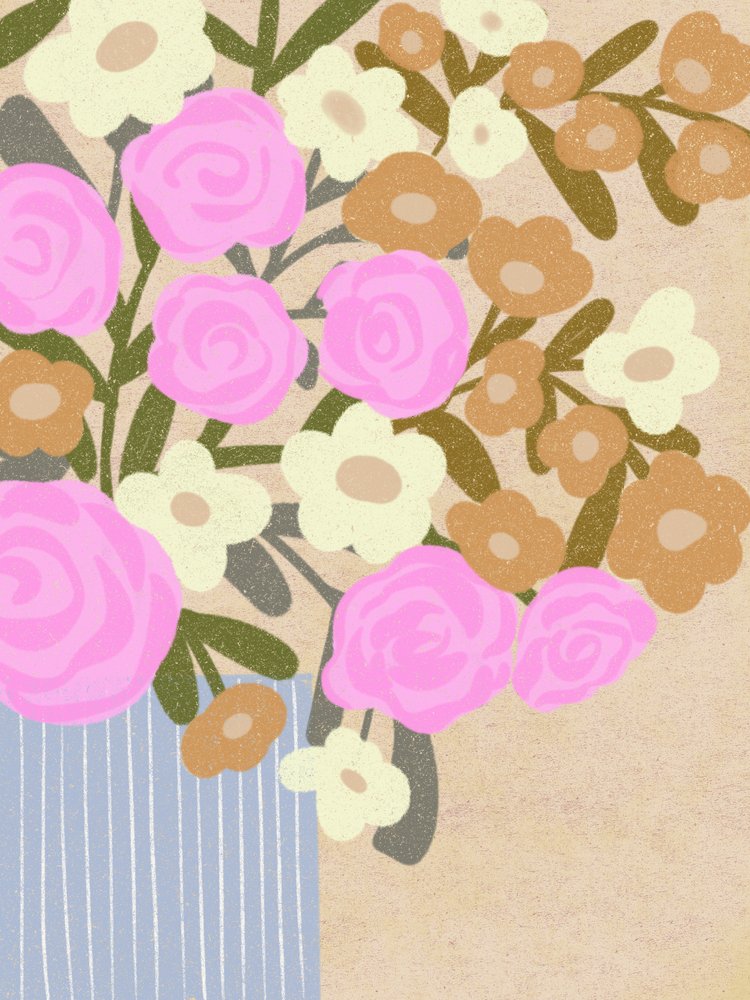 Fleurs roses dans un vase bleu - Nikita Jariwala