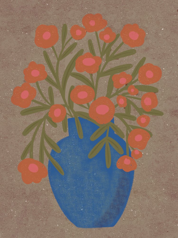 Vase rustique à motifs floraux orange - Nikita Jariwala