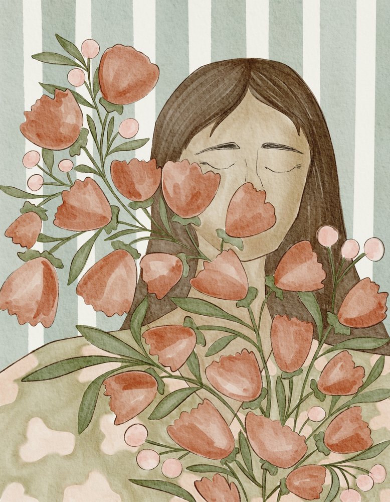 Femme sereine avec des fleurs - Nikita Jariwala