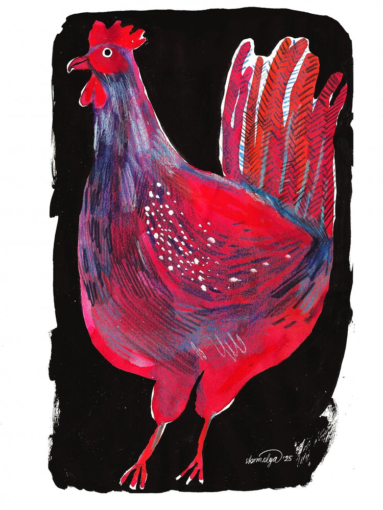 Coq rouge vif - Olga Skomorokhova
