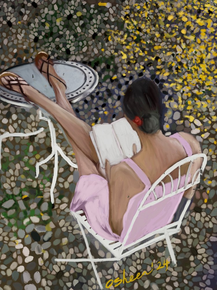 Lecture paisible sur le patio - Osheensgallery