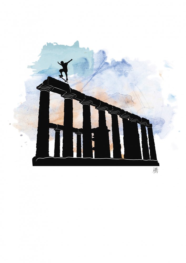 Skateboard entre les colonnes antiques - Osvaldo Russo