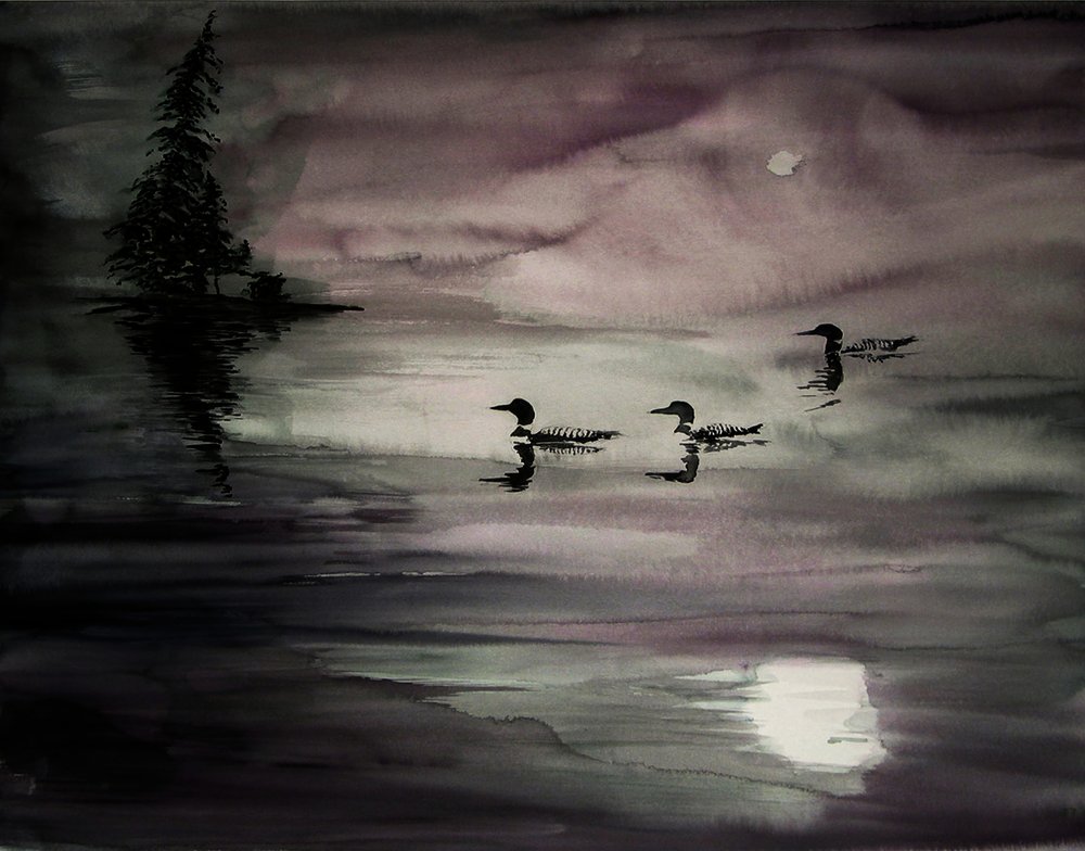 Des huards sur un lac au clair de lune - RodMacIver