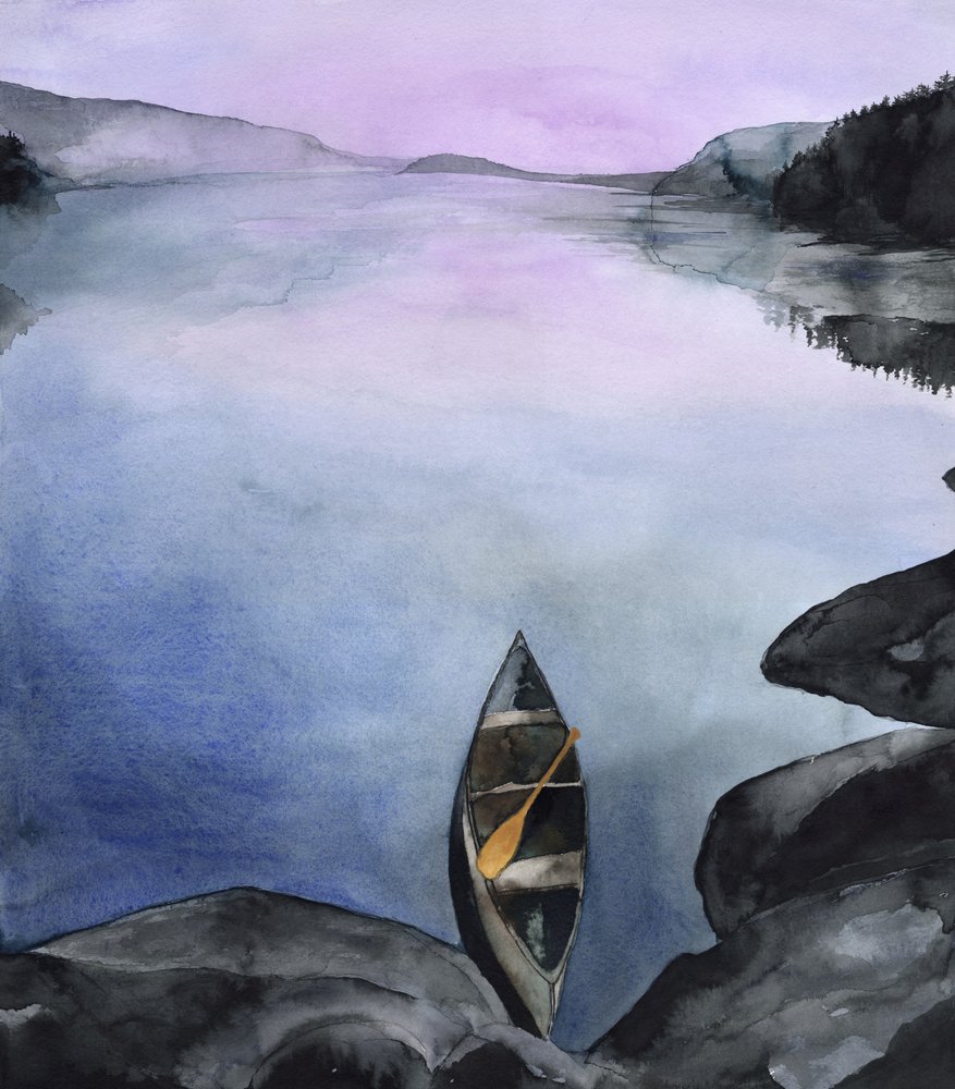Canoë sur un lac de montagne paisible - RodMacIver