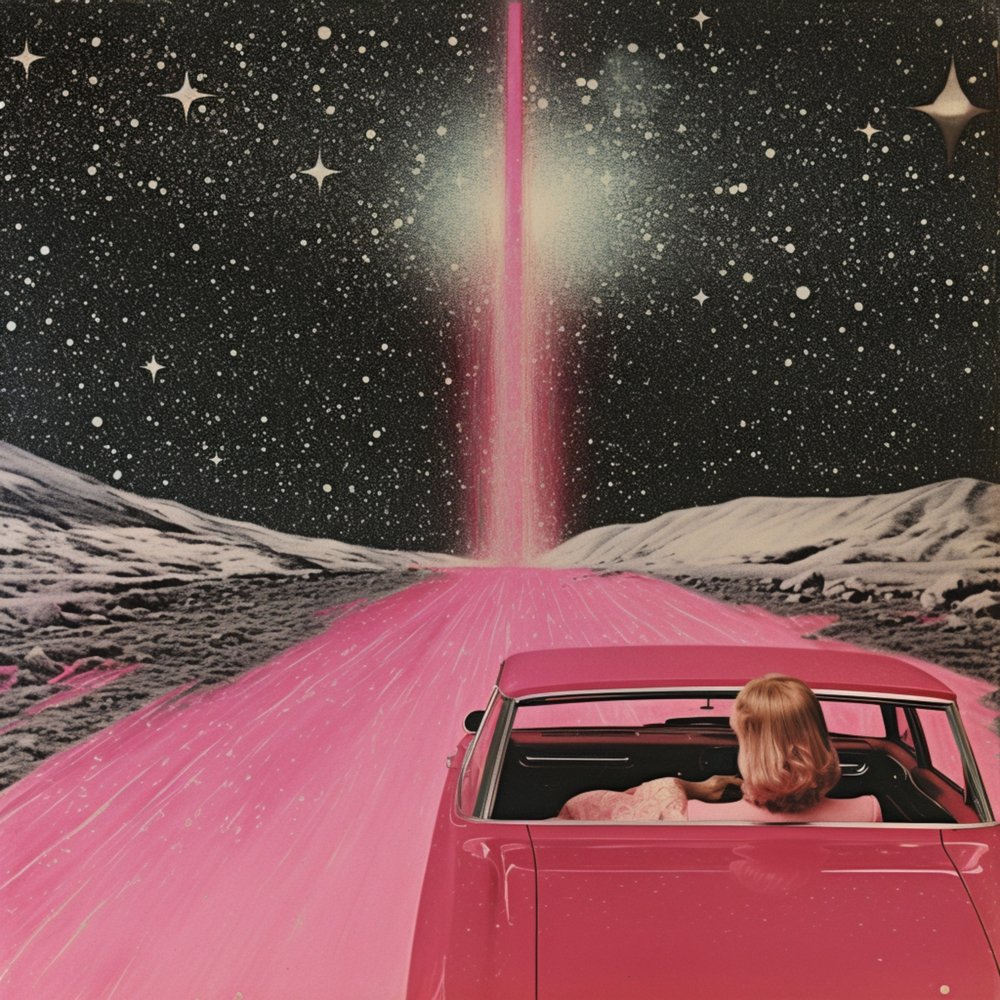 Voyage cosmique en voiture rose - Samantha Hearn
