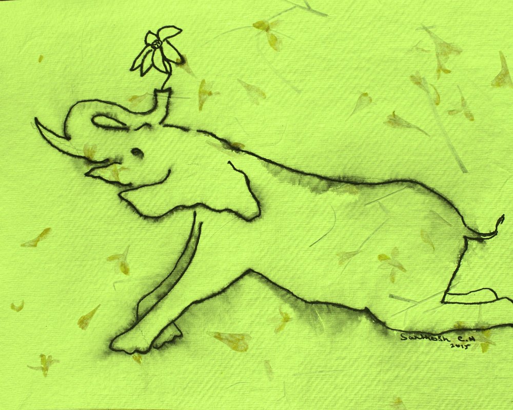 Éléphant joyeux avec une fleur - Santhosh ch