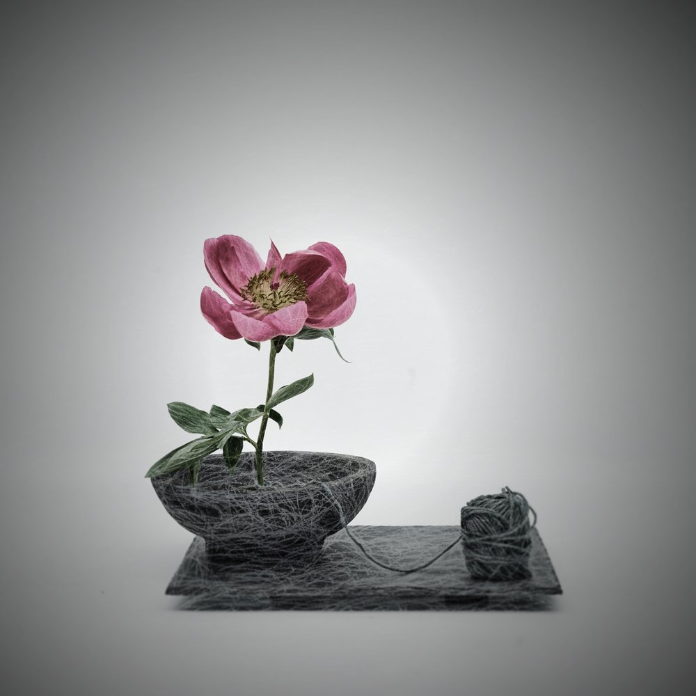 Scène de fleurs roses brodée - Saskia Dingemans