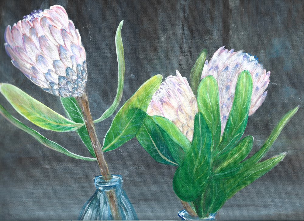 Nature morte à la protéa rose - Sunet Theron