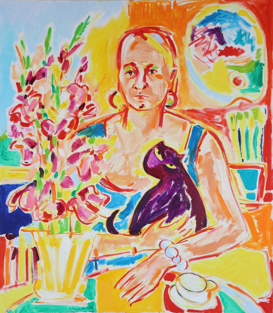 Autoportrait avec un chat violet d