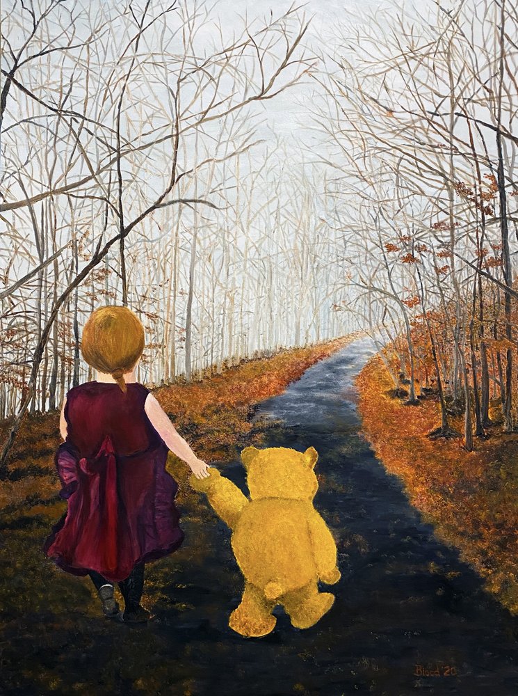Une petite fille et un ours en promenade d