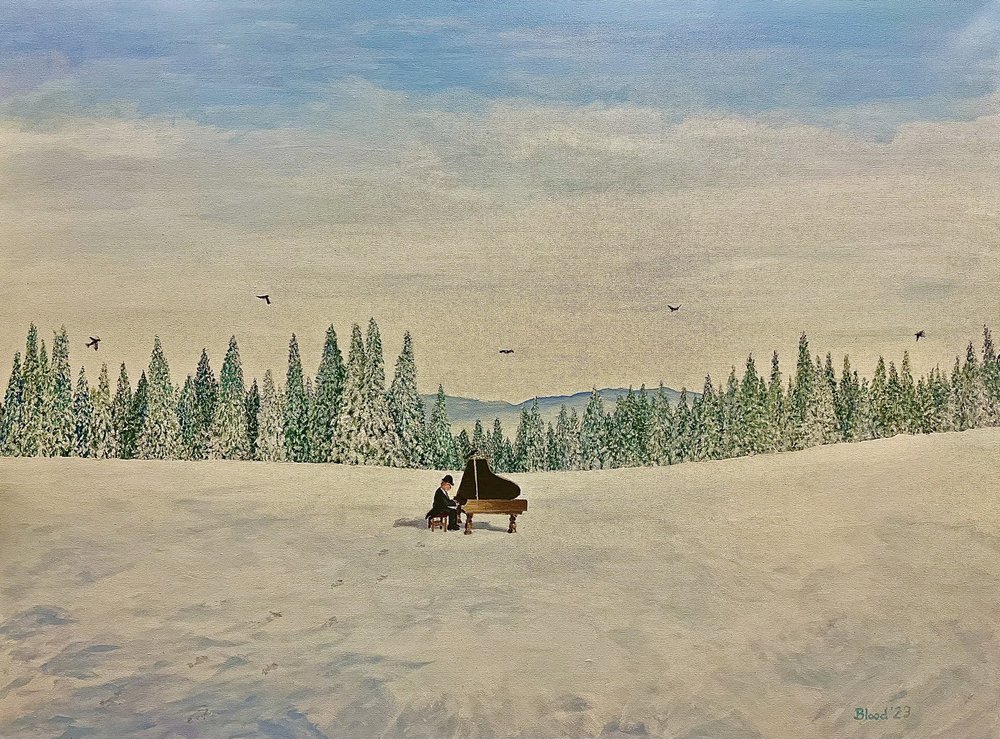 Un piano dans un champ enneigé - Tom Blood