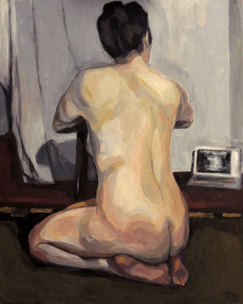 Femme nue avec un ordinateur portable - Tore Bahnson