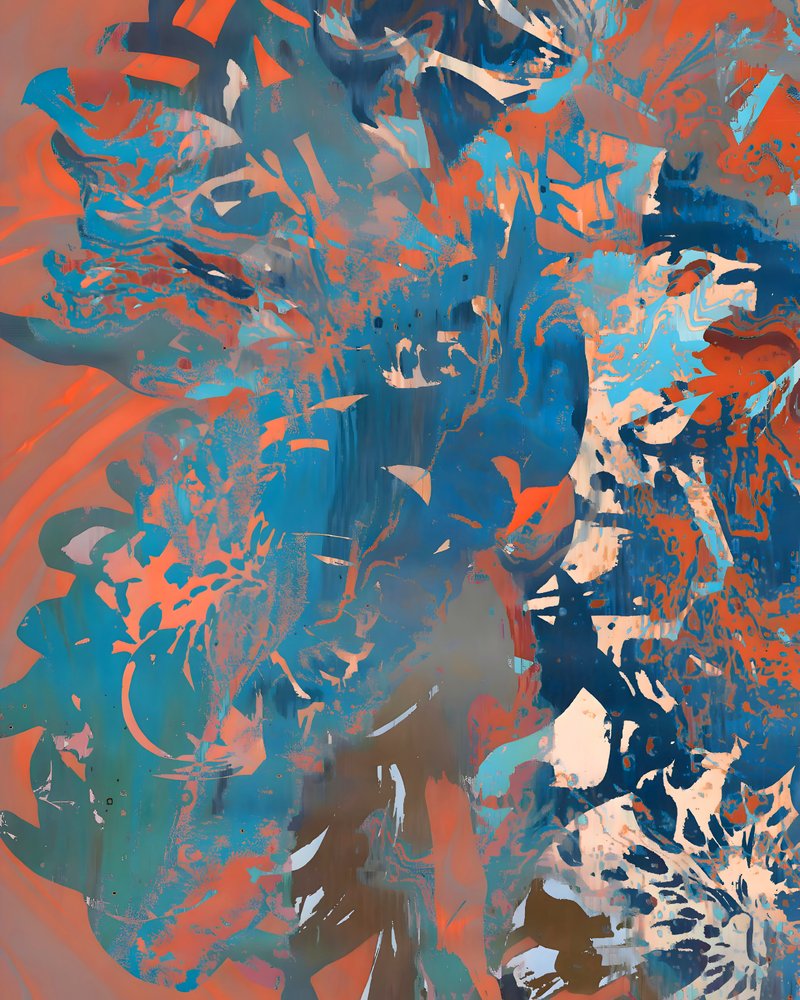 Fluide abstrait orange et bleu - Uma Gokhale