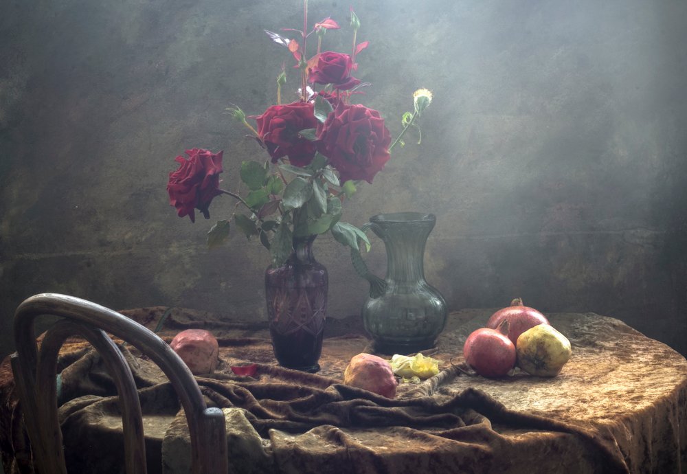 Nature morte aux roses anciennes - UstinaGreen