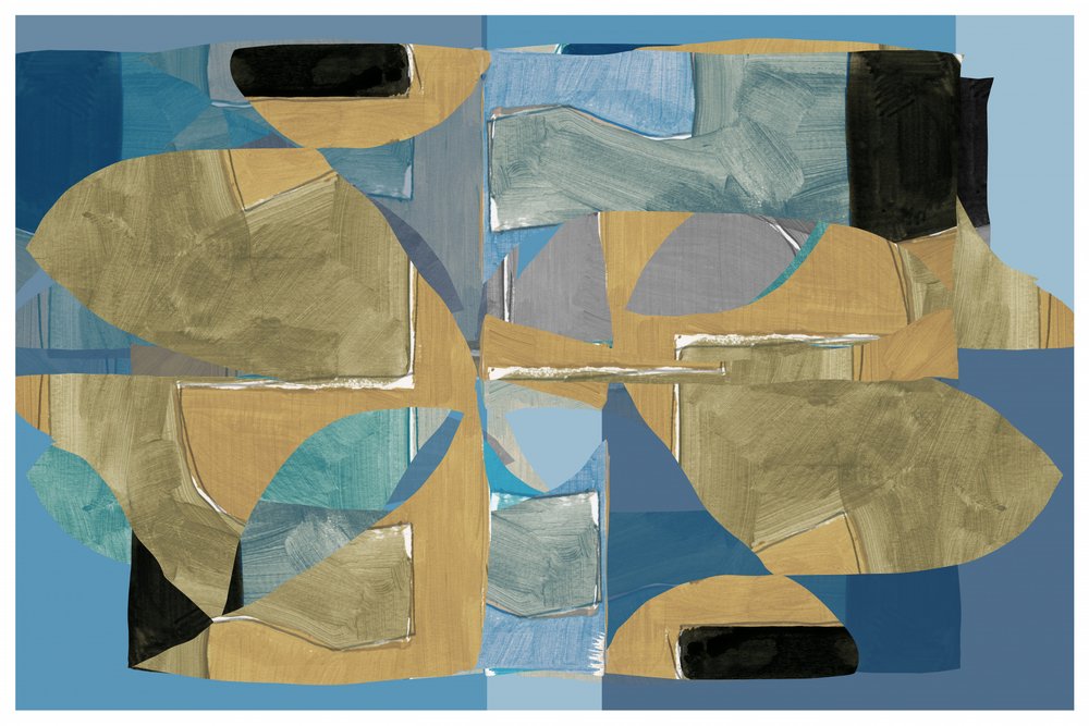 Collage abstrait bleu et beige - cartissi