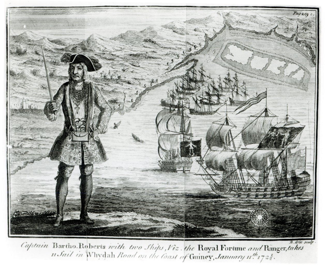 Capitaine Bartholomew Roberts (1682-1722) avec deux navires, le 