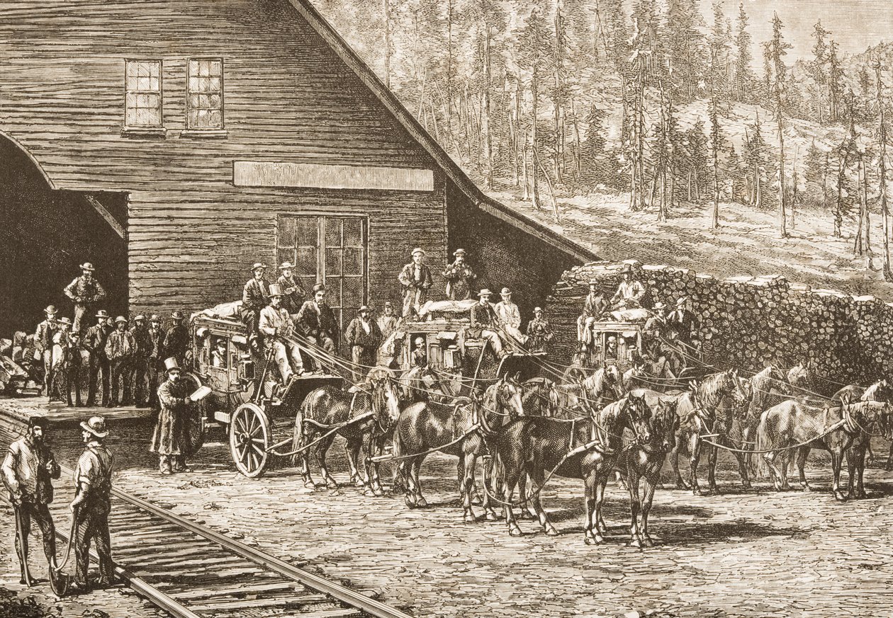 Gare de Reno sur le chemin de fer Central Pacific, vers 1870, de 