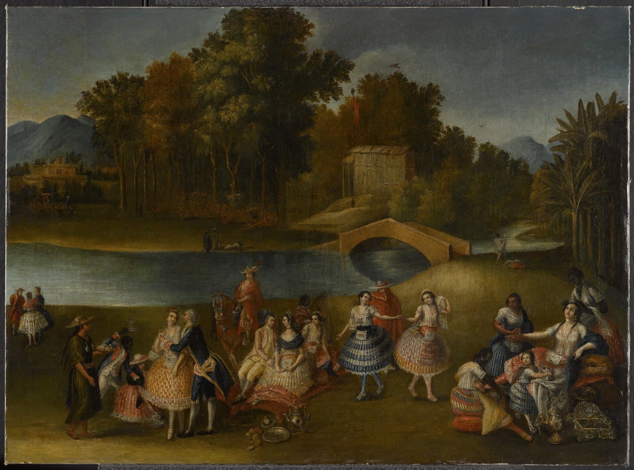 Une joyeuse compagnie sur les rives du fleuve Rímac, 1785-1800 - Lima School