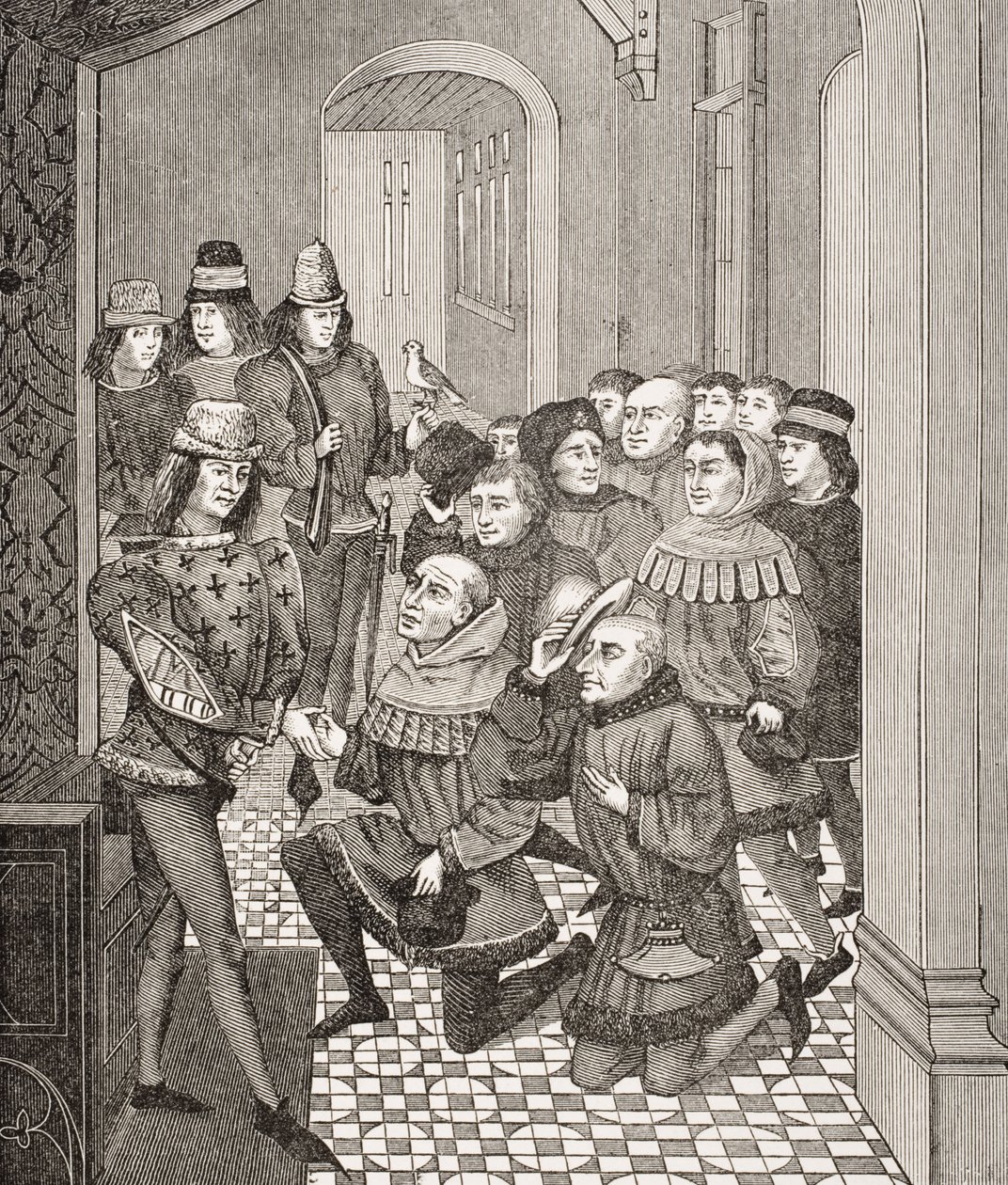 Les députés des bourgeois de Gand demandent pardon à Louis II pour leur révolte contre lui en 1397, basé sur une miniature dans un livre de Jean Froissart (c.1333-1404) de 