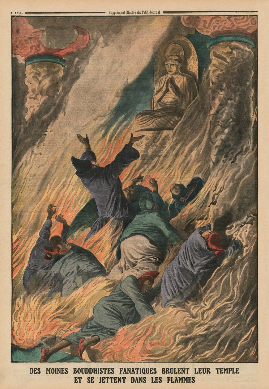 Des moines bouddhistes fanatiques incendient leur temple et se jettent dans les flammes, Île de Formose, illustration de couverture arrière de 