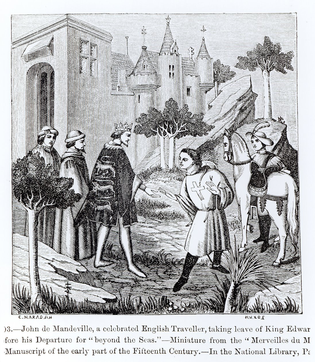 Jean de Mandeville prenant congé du roi Édouard III avant son départ, de 