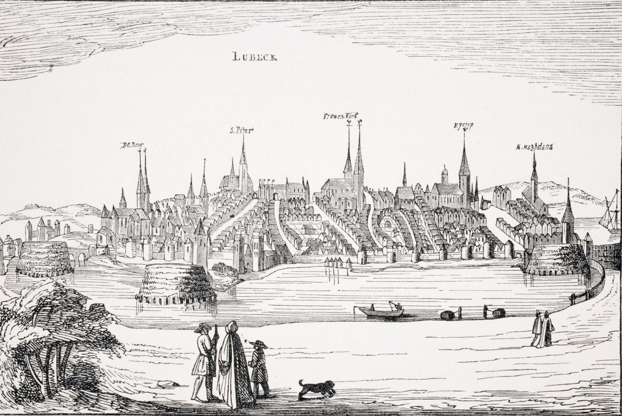 Vue de Lübeck et de son port au 16e siècle, d