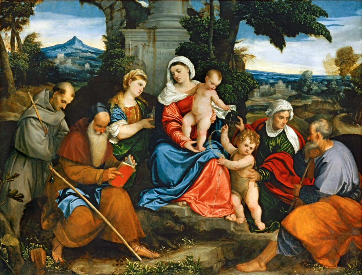 La Sainte famille avec les saints Francois, Antoine, Madeleine, Jean Baptiste et Élisabeth … - (1528 88) Veronese