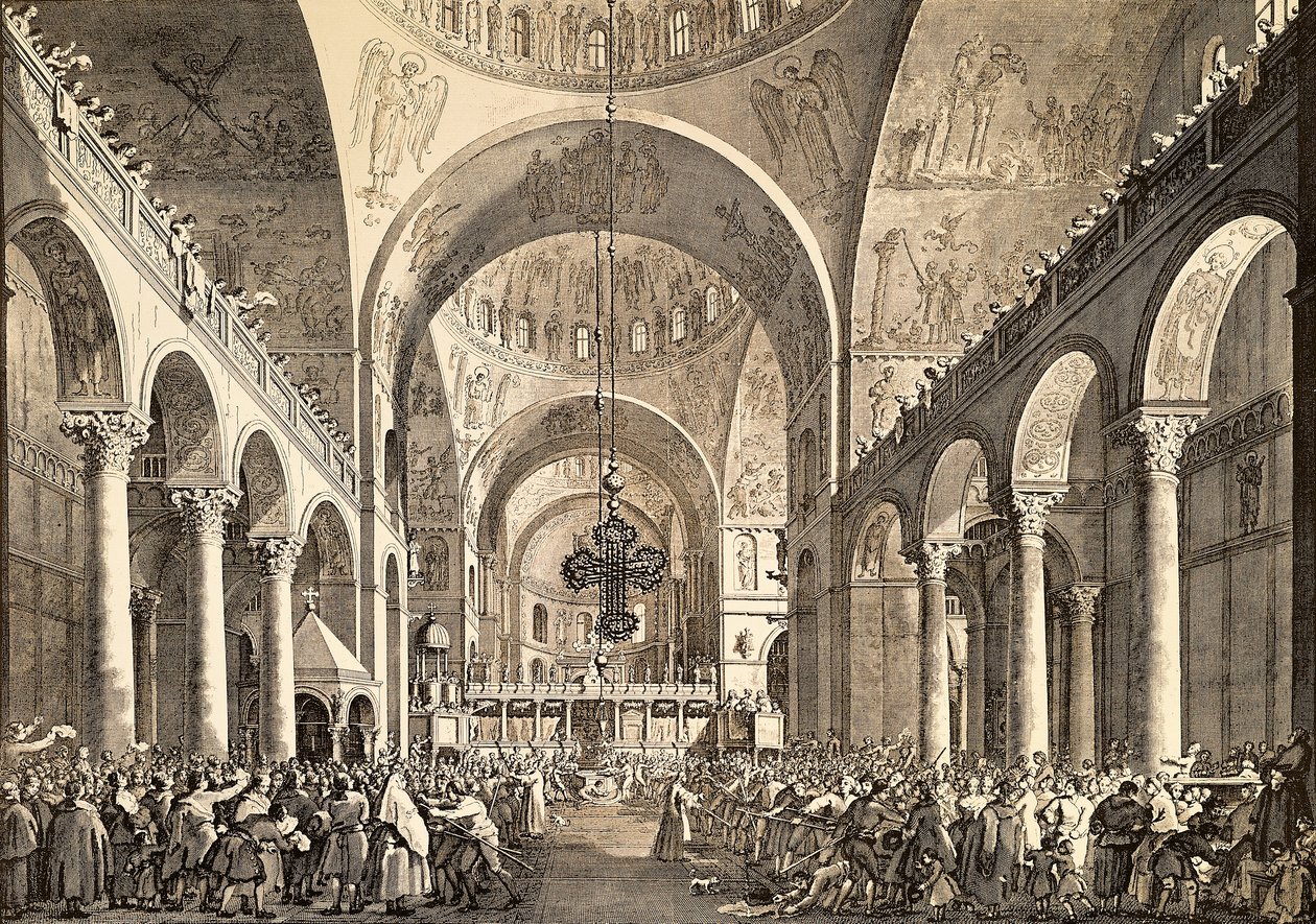 Fête vénitienne, le nouveau doge de Venise présenté au peuple dans la basilique Saint-Marc - (1697-1768) Canaletto