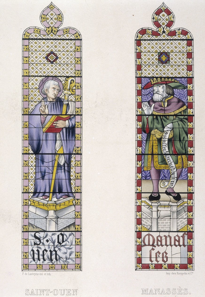 Vitrail représentant Saint Ouen et Manassès, église Saint-Ouen de Rouen - (after) French School