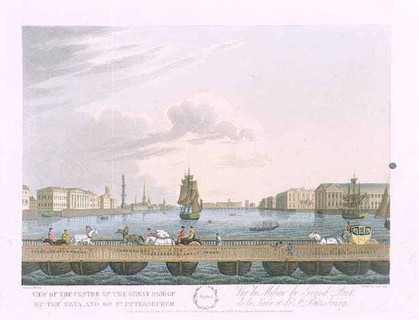 Vue du centre du Grand Pont de la Neva, illustration pour août de 