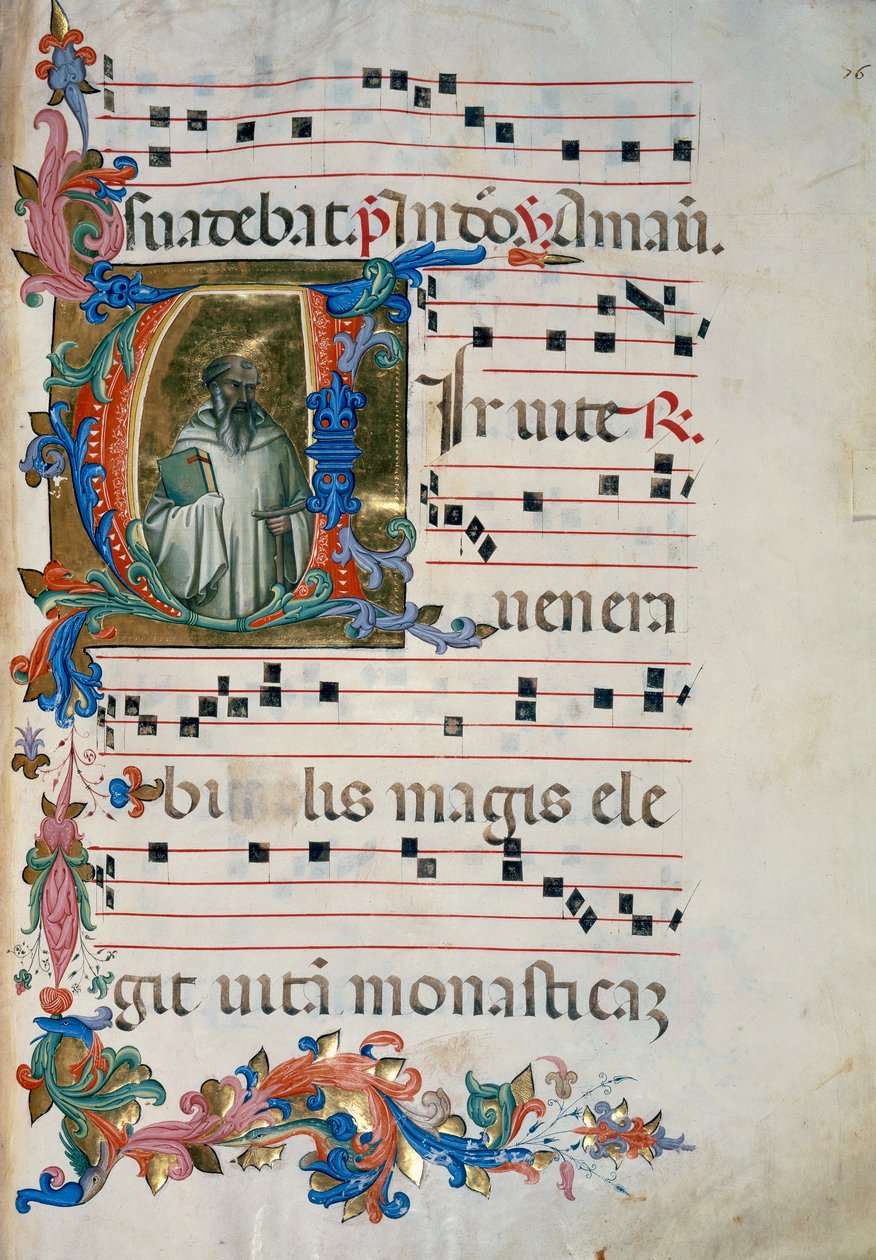 Initiale enluminée avec la figure de San Romualdo (Corale 8, c. 76), pour le livre de chœur 8 de Santa Maria degli Angeli - (c.1370 1425) Lorenzo Monaco