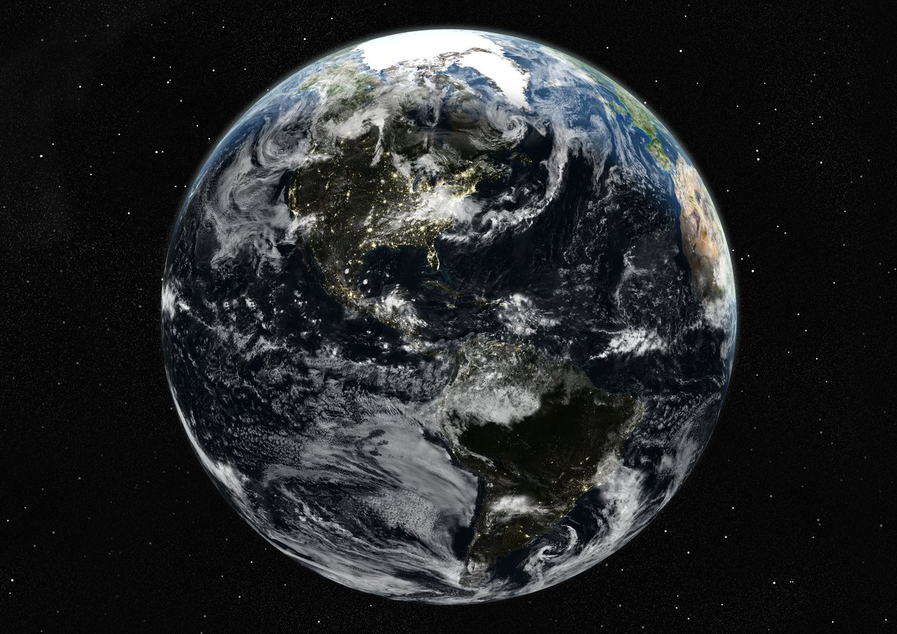 Globe centré sur les Amériques, image satellite en vraies couleurs - Unknown