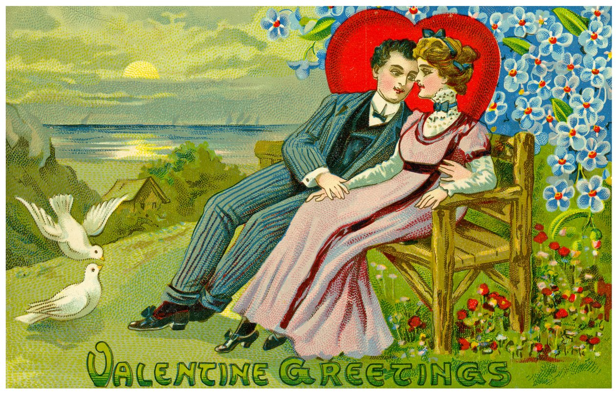 Carte de Saint-Valentin représentant deux amoureux, vers 1910 - Unknown