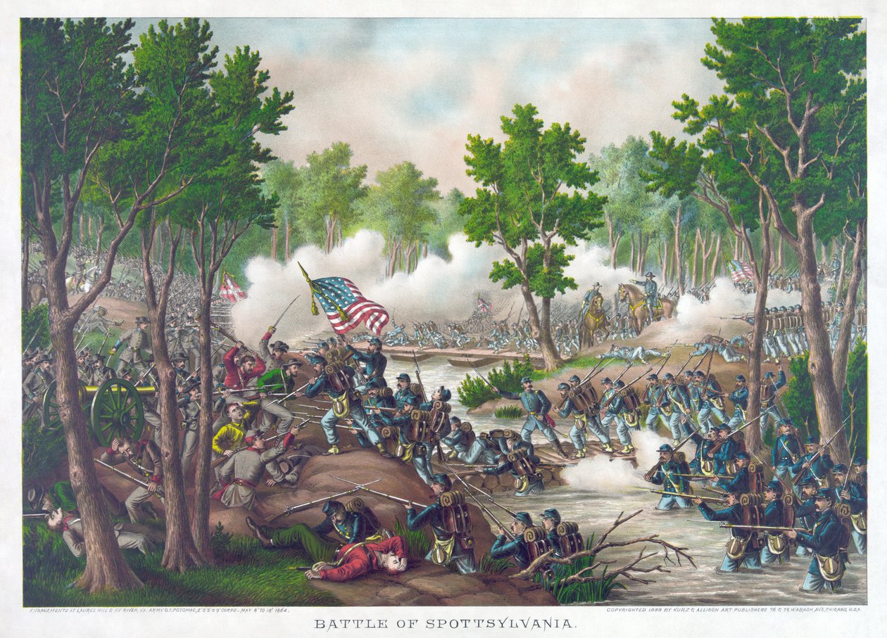 Bataille de Spotsylvania, pub. Kurz & Allison, 1888 - American School