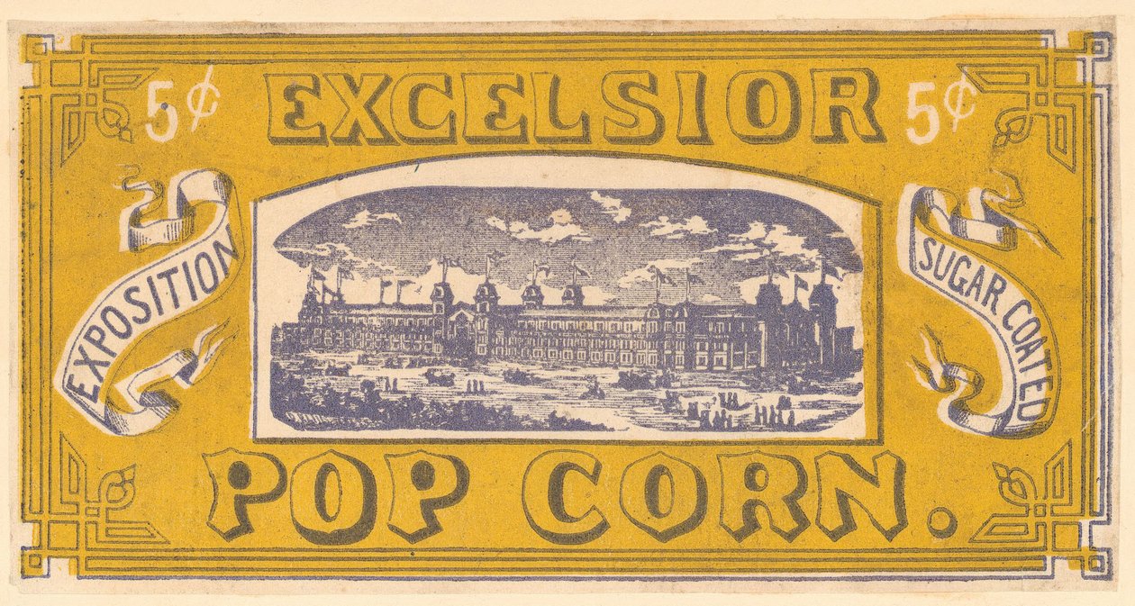 Carte de commerce Excelsior Popcorn, Exposition du Centenaire, Philadelphie, 1876 - American School