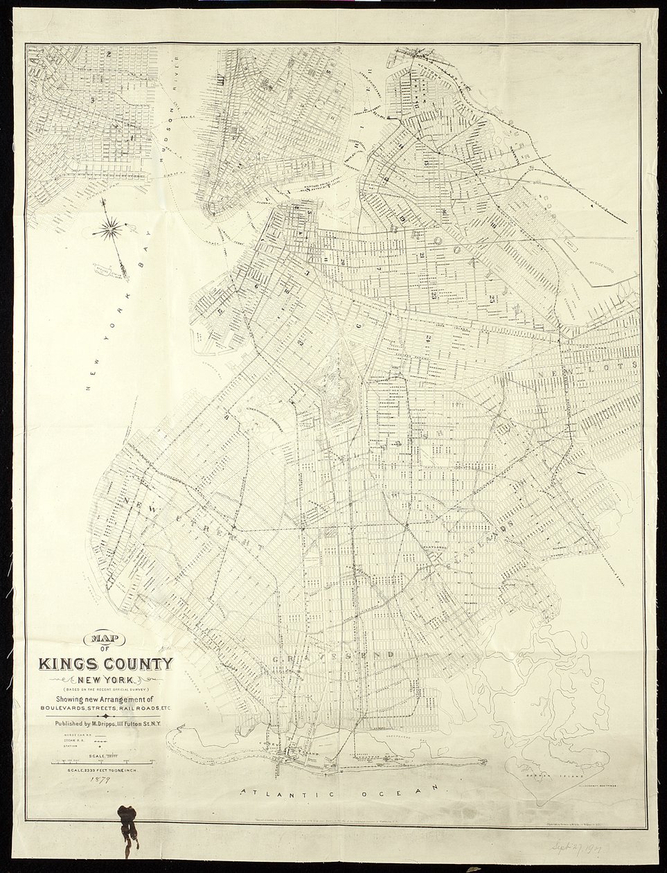 Carte du Comté de Kings, New York, 1879, 1879 (encre noire sur papier, monté sur toile) - American School