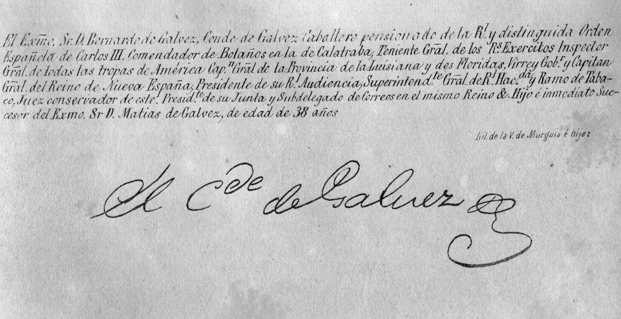 Signature de Bernardo de Galvez (1746-86) (détail) - American School