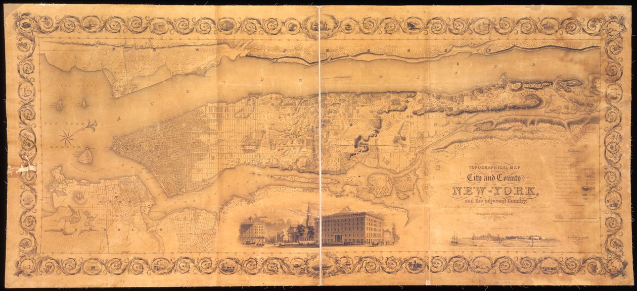 Carte topographique de la Ville et du Comté de New-York, et du pays adjacent : avec des vues en bordure des principaux bâtiments, et des paysages intéressants de l