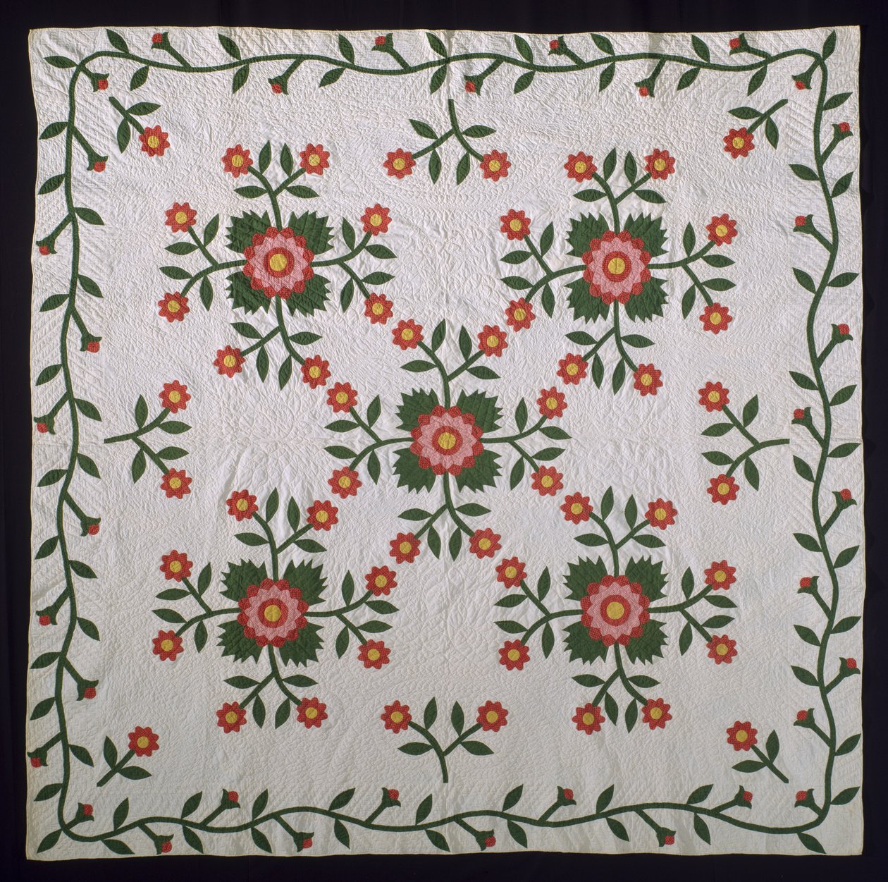 Courtepointe en applique Whig Rose, vers 1850-75 - American School