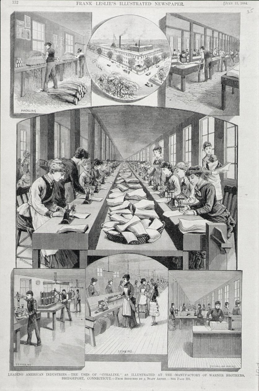 Femmes fabriquant des corsets, 1884 - American School