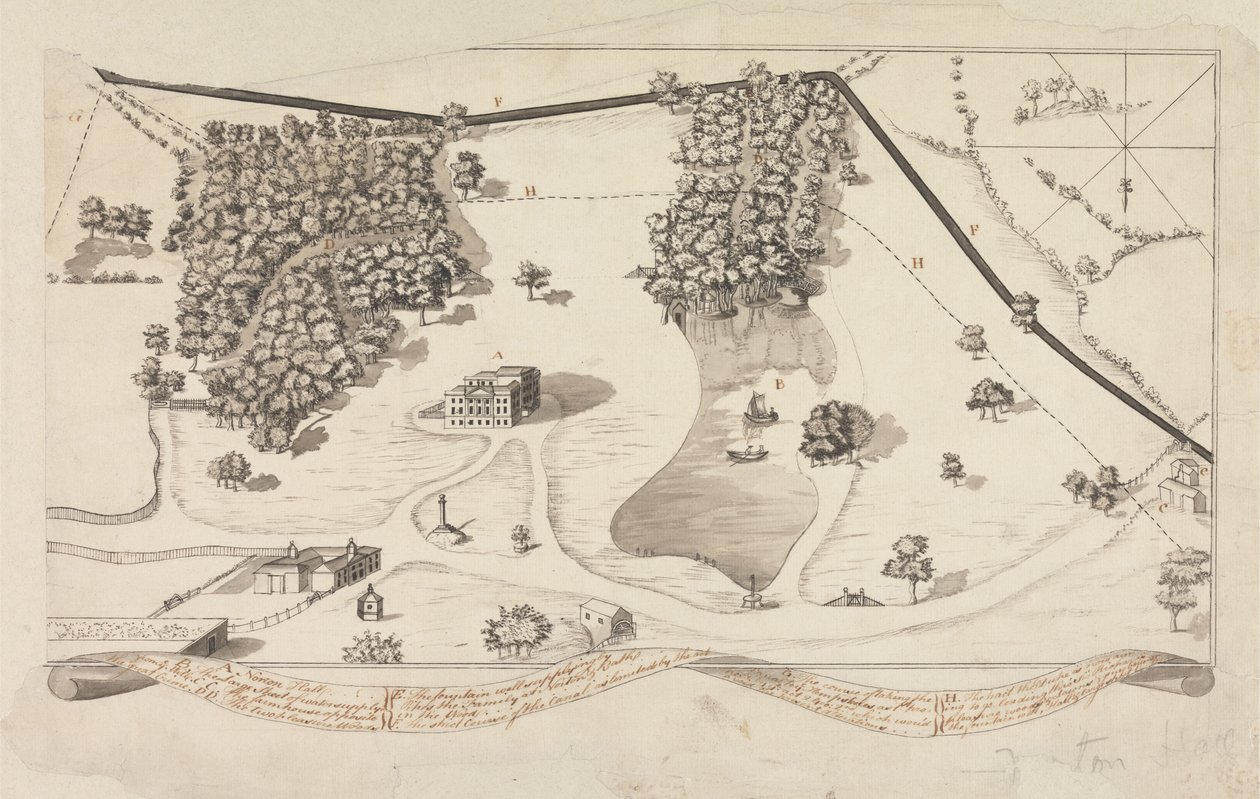 Plan du parc de Norton Hall, Norton Priory, vers 1750-60 - English School