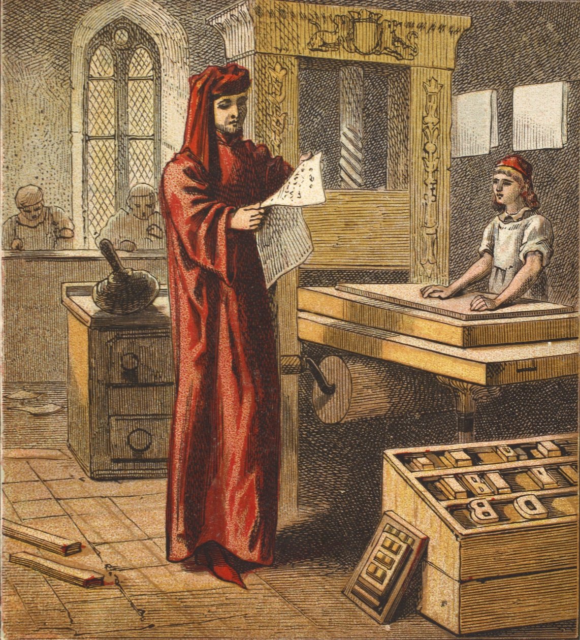 Le Premier Imprimeur Anglais, pub. 1890 - English School