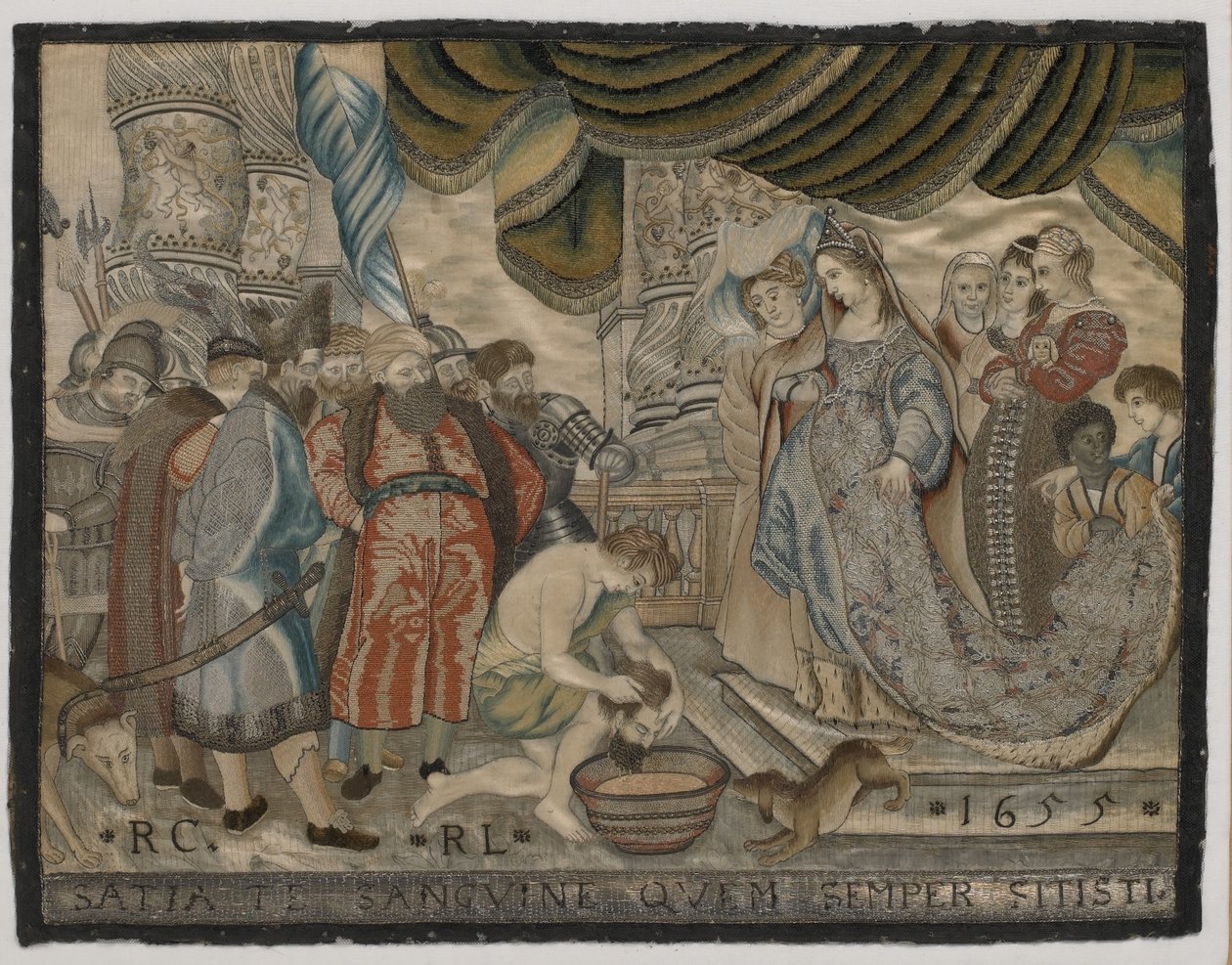 La vengeance de la reine Tomyris sur Cyrus, broderie en soie, vers 1655 - English School
