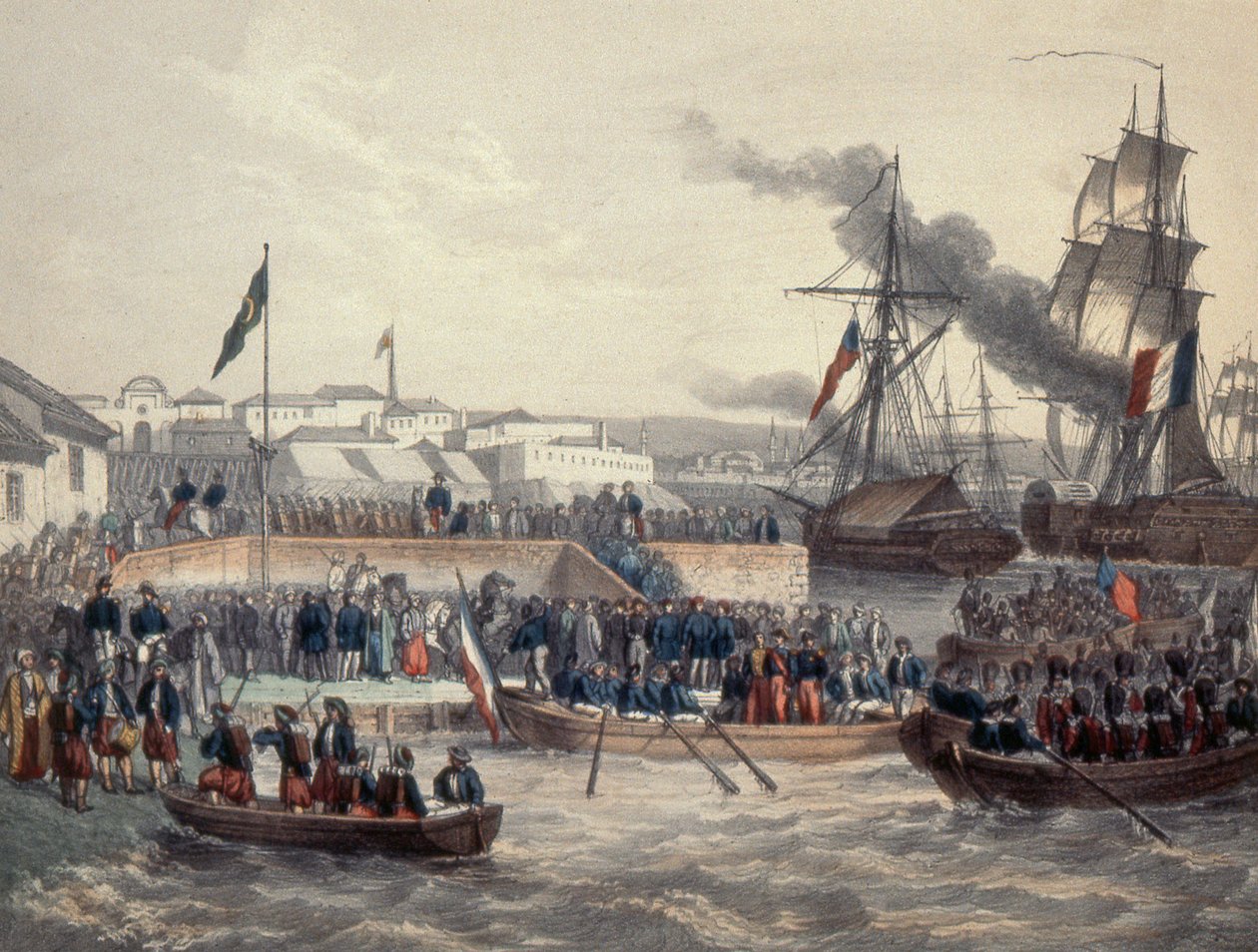 Troupes anglaises et françaises débarquant sur les ordres du maréchal St Arnaud, 1854 - French School